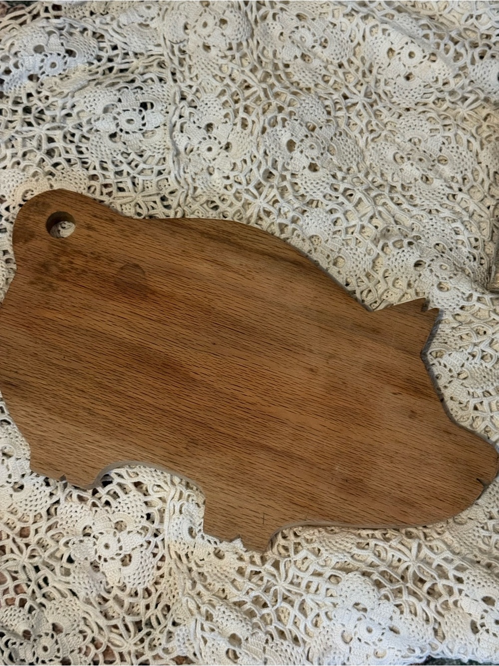 Vintage Pig-Shaped Wooden Serving Board - Brown